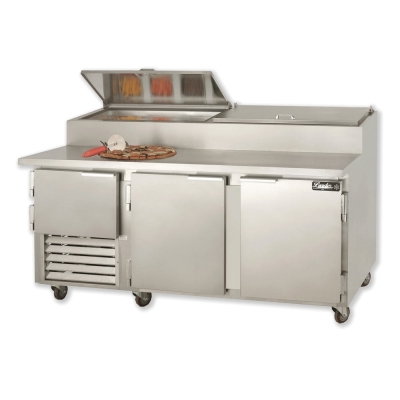 Leader ESPT72 72" Stainless Steel Top Refrigerated Pizza Prep Table with 2 Full &
